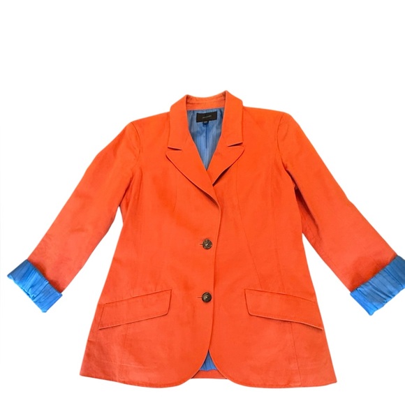 Faconnable Orange/Blue Button Front Cotton/Linen Blazer Size 10 - Main Image